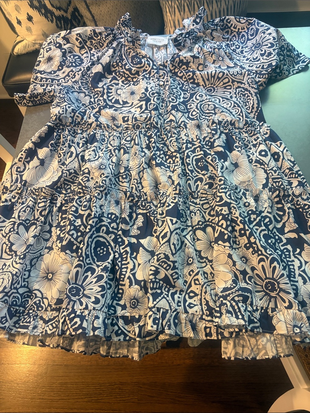 Floral Tiered Mini Dress in Navy and White